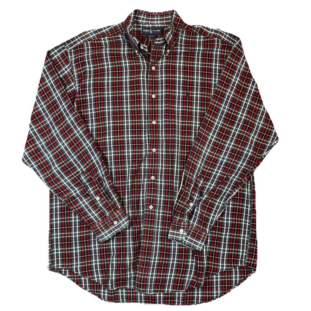 Vintage Ralph Lauren Blake Red Green Plaid Button Up Long Sleeve Shirt Cotton